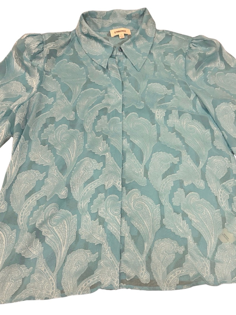 L’AGENCE Jenica Paisley Blouse | Aqua | Size S - Picture 6 of 7